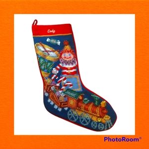 Vintage Bucilla Cross Stitch‎ Stocking Christmas Ornaments Velvet Personalized